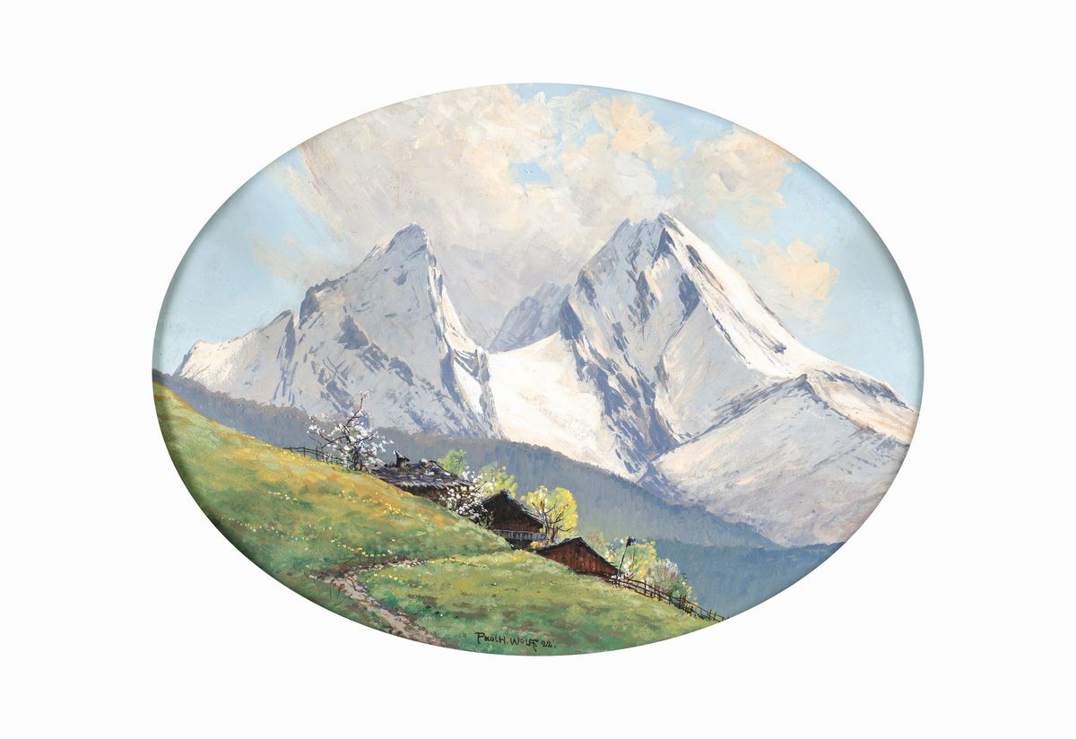 Paul Hermann Wolff - A) Paesaggio con Cime Innevate B) Vette con Castello