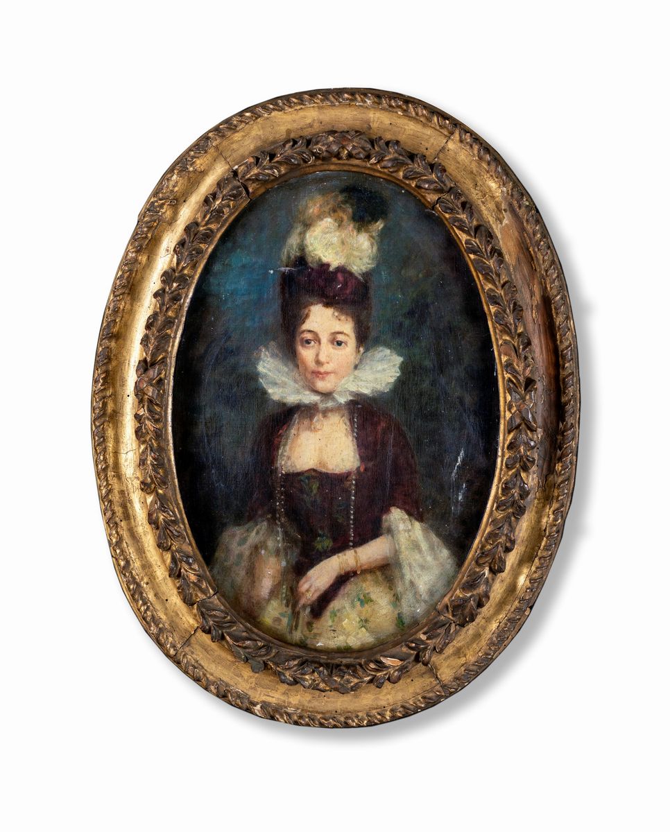 Pittore degli Inizi del XIX Secolo - Ritratto di Gentildonna con Gorgiera
