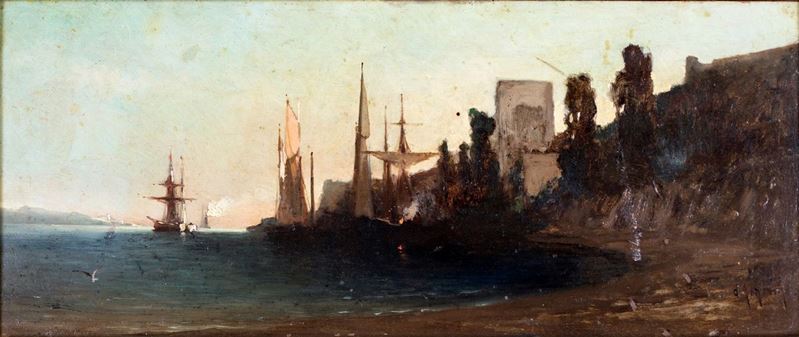 Scuola Francese del XIX Secolo - Marina con Velieri