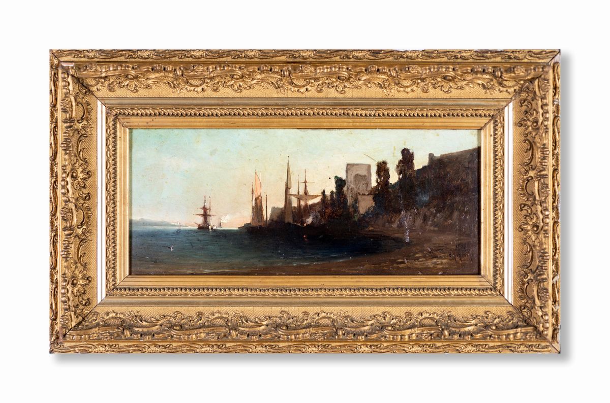 Scuola Francese del XIX Secolo - Marina con Velieri