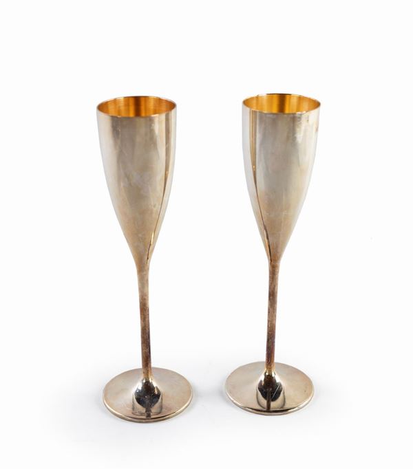 Coppia di flutes in argento, argenteria Boggiali, Milano