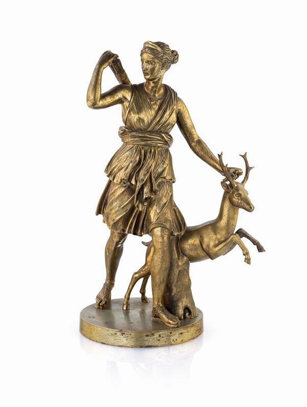 Scultura in bronzo raffigurante Diana cacciatrice, Roma XIX secolo