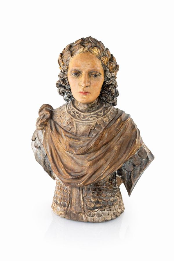 Busto in legno policromo, XVII secolo