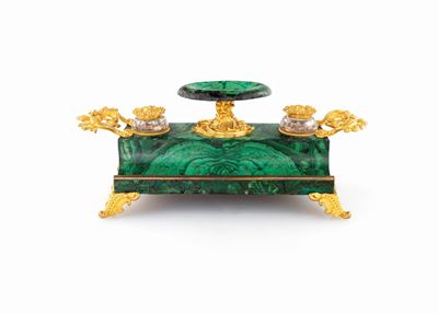 Calamaio in Malachite e Bronzo Dorato, Francia, XIX Secolo