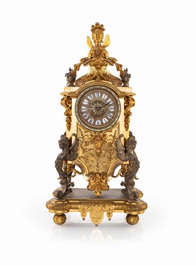 Monumentale Orologio in Bronzo Dorato e Argentato