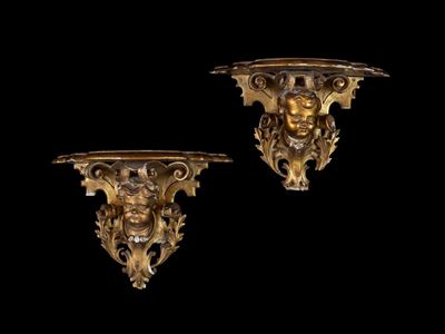 Coppia di Mensoline in Legno Dorato, XIX Secolo