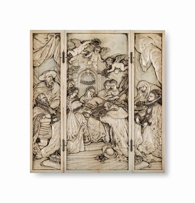 Trittico di Sant'ildefonso in Avorio Scolpito, Dieppe, XIX Secolo