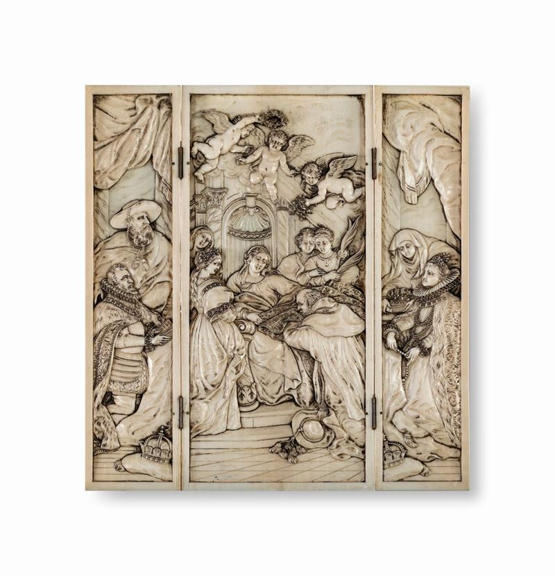 Trittico di Sant'ildefonso in Avorio Scolpito, Dieppe, XIX Secolo