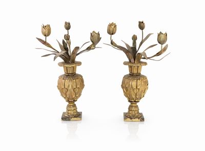 Coppia di Candelabri in Bronzo Dorato a Due Luci, XIX Secolo