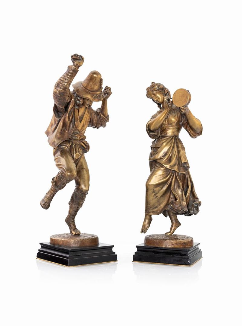 Jean-jacques Feuchère - Coppia di Sculture in Bronzo Dorato