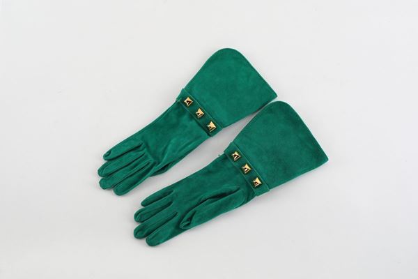 Herm&#233;s - Guanti da donna in camoscio verde smeraldo 