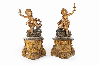 Coppia di Putti in Legno Dorato, Genova, Fine XVII/inizio XVIII Secolo