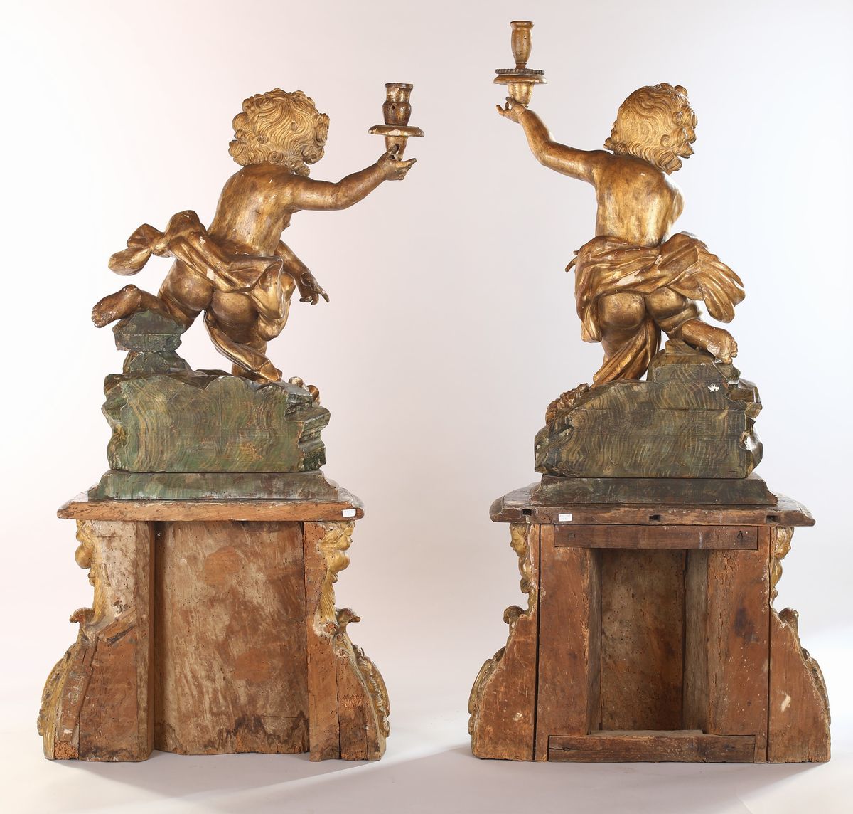 Coppia di Putti in Legno Dorato, Genova, Fine XVII/inizio XVIII Secolo