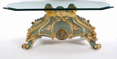 Tavolino da Salotto in Legno Laccato Verde e Oro