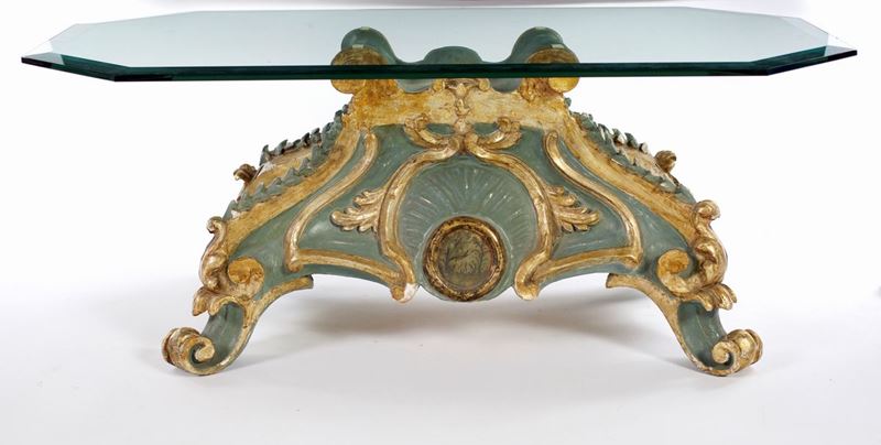 Tavolino da Salotto in Legno Laccato Verde e Oro