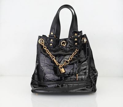 Yves Saint Laurent - Borsa a Secchiello in Pelle Verniciata Nera