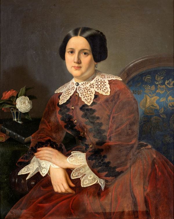 Pittore napoletano del XIX secolo - Ritratto di gentildonna