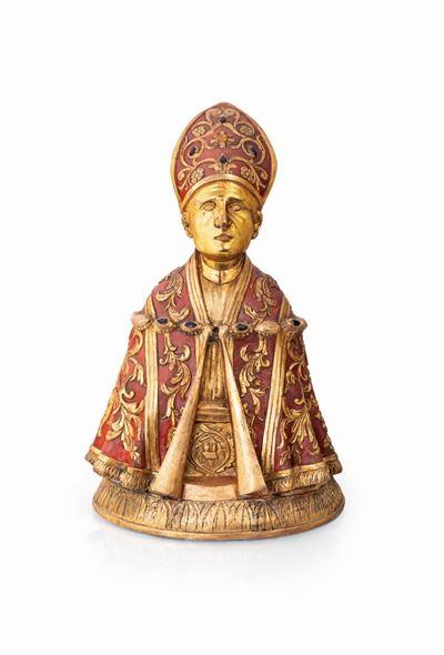 Busto in Legno Dipinto e Dorato, XIX Secolo