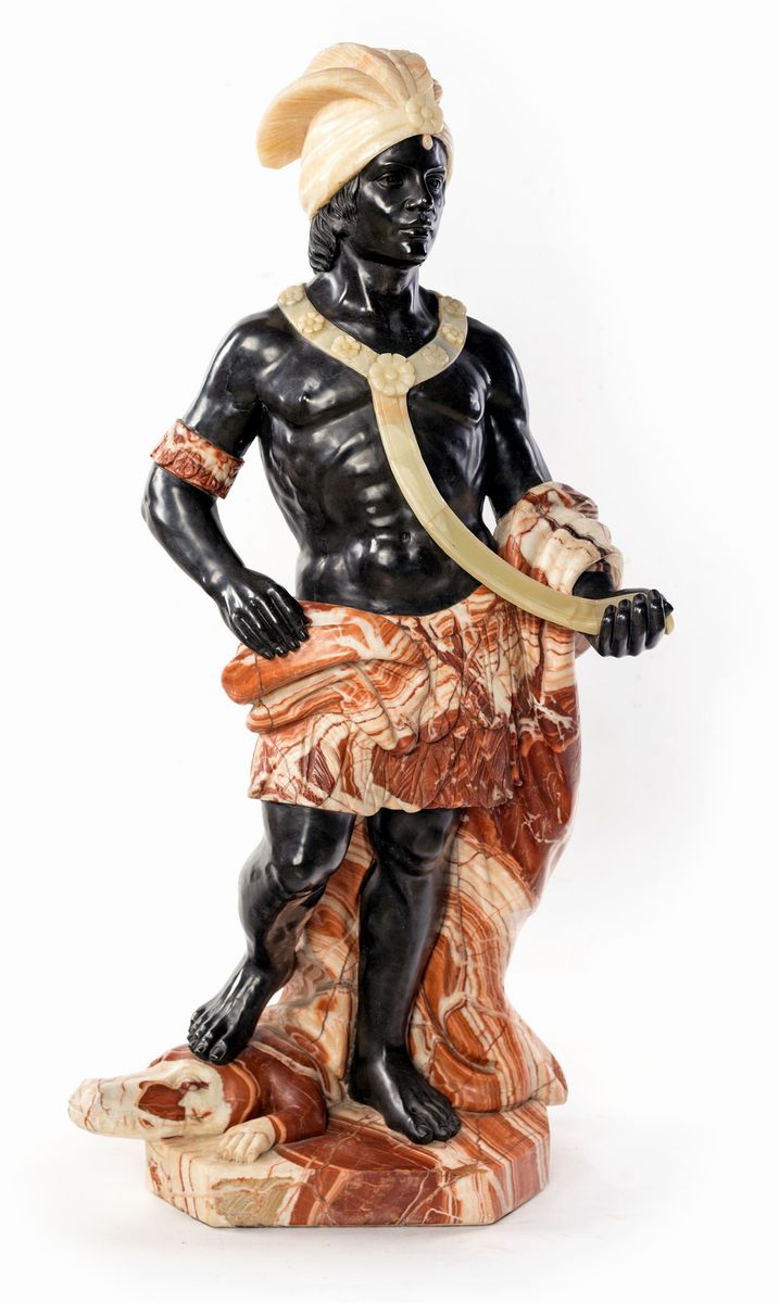 Coppia di Sculture Allegoriche di Gusto Settecentesco in Marmo Nero