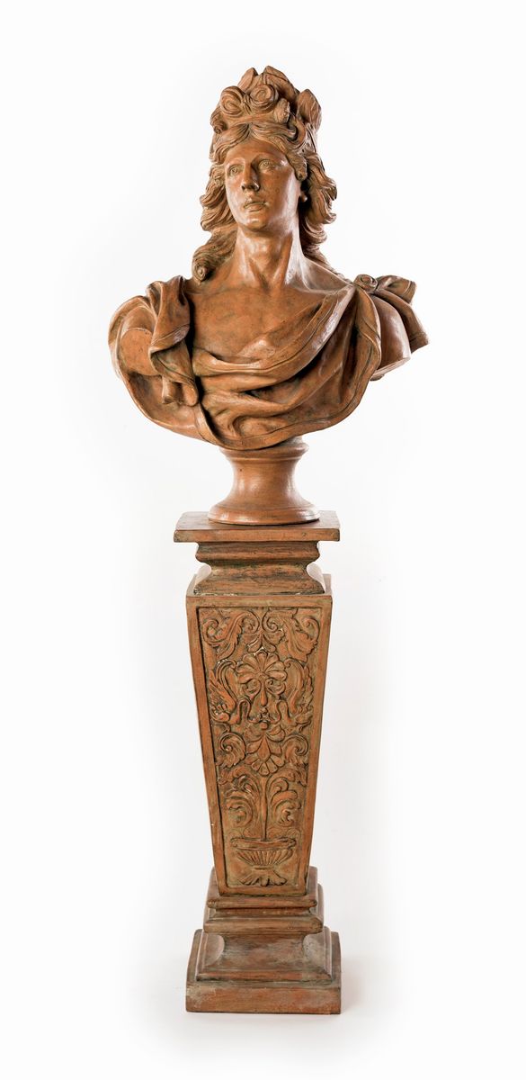 Coppia di Busti in Terracotta con Piedistallo, XIX Secolo