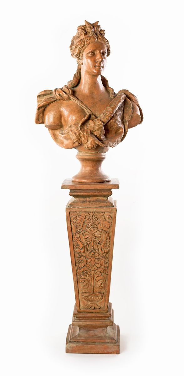 Coppia di Busti in Terracotta con Piedistallo, XIX Secolo