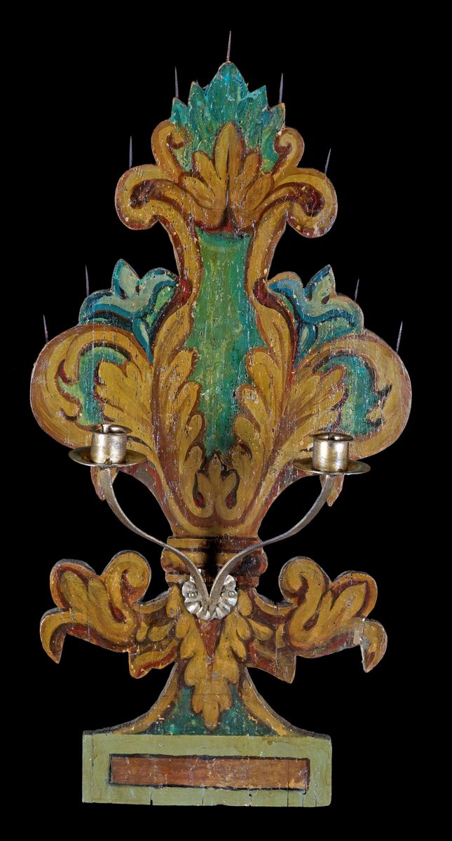 Coppia di Porta Palme in Legno Dipinto, XVIII Secolo