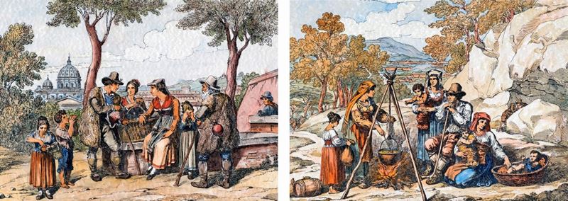 Scene di Genere con Figure in Abiti Popolari
