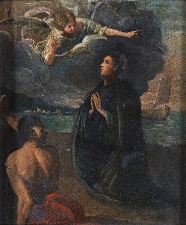 Pittore del XVIII secolo - Paesaggio marino con San Francesco da Paola