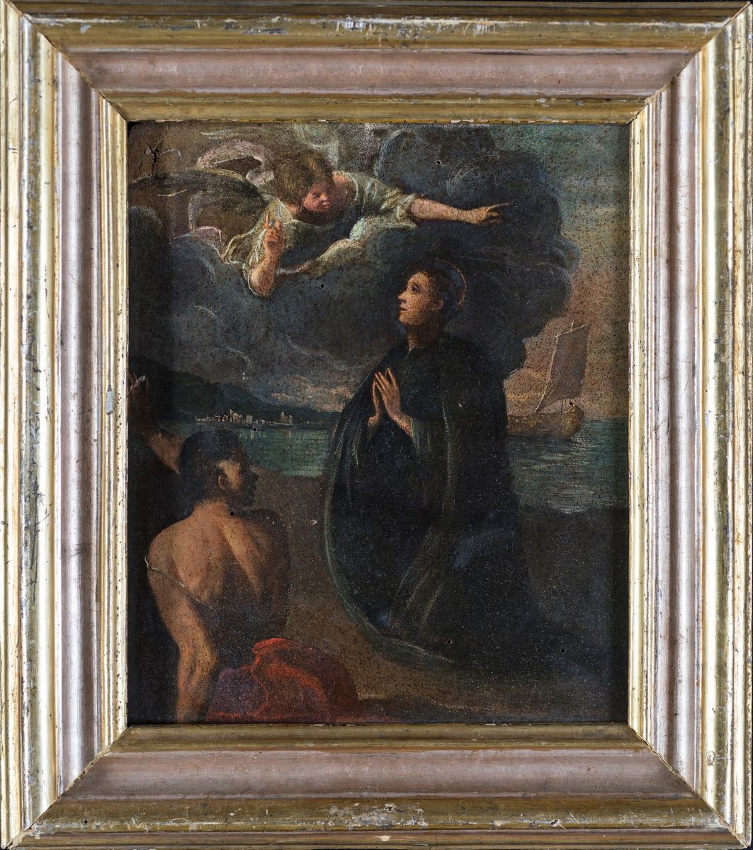 Pittore del XVIII Secolo - Paesaggio Marino con San Francesco da Paola