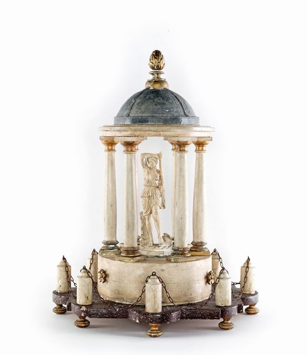 Modello di tempio circolare in legno laccato bianco, inizio XIX secolo
