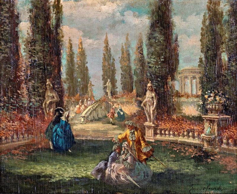 Emma Ciardi - Giardino con Figure in Abiti Settecenteschi
