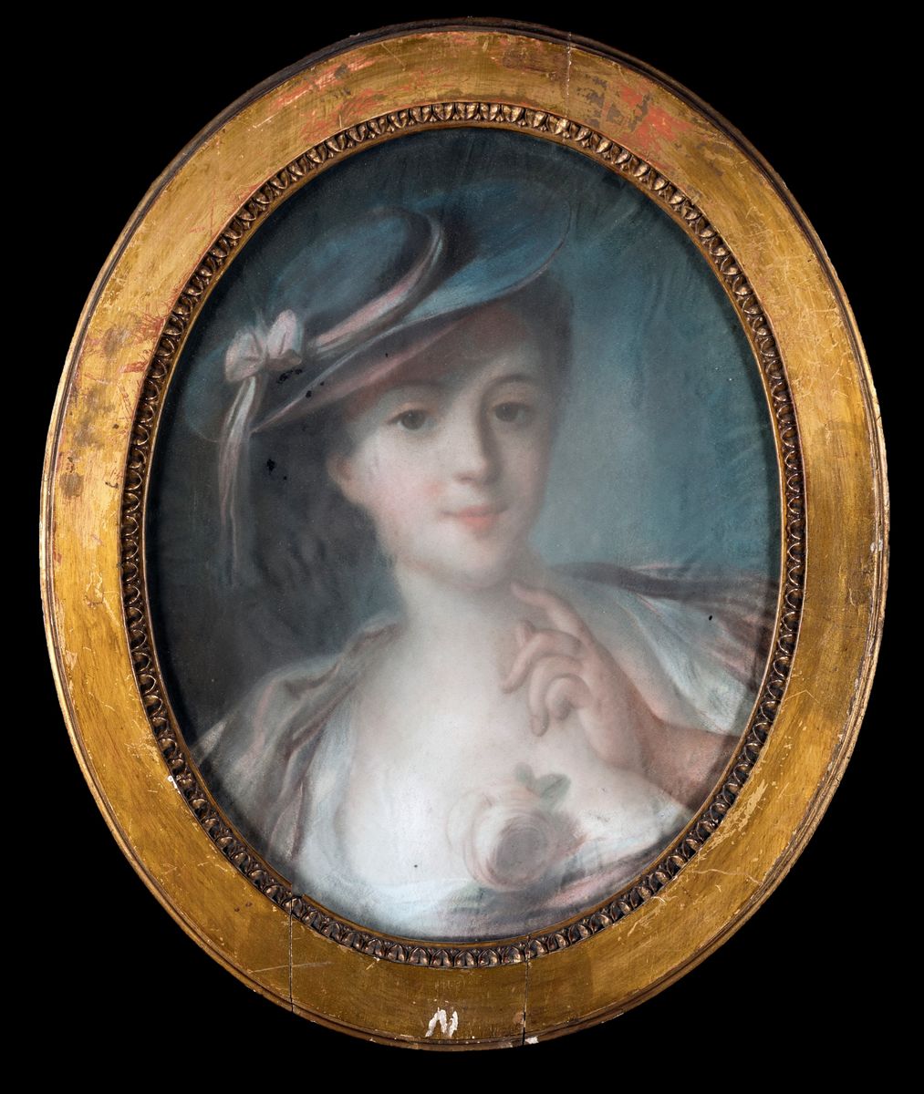 Pittore Francese, Fine XVIII/inizio XIX Secolo - A) Gentildonna con Cappello B) Gentildonna con A...