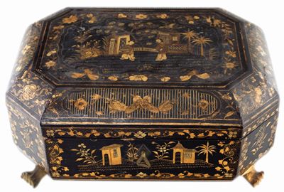 Scatola da Lavoro in Legno Laccato Nero, Inghilterra, Inizio del XIX Secolo