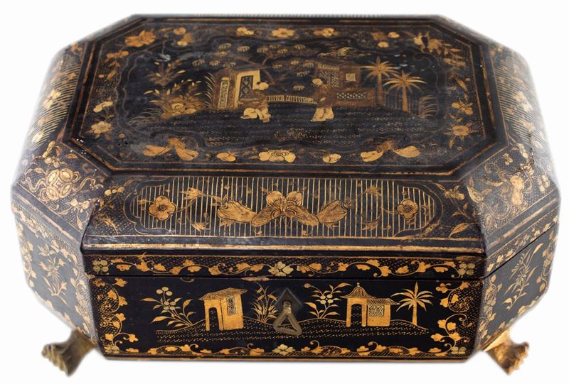 Scatola da Lavoro in Legno Laccato Nero, Inghilterra, Inizio del XIX Secolo