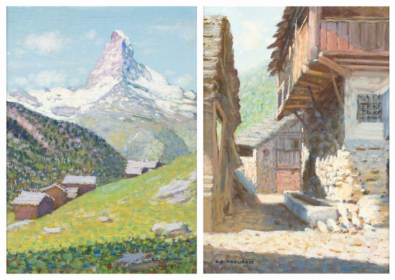 Carlo Costantino Tagliabue - A) il Cervino Visto da Zermatt B) Rustico in Valsassina
