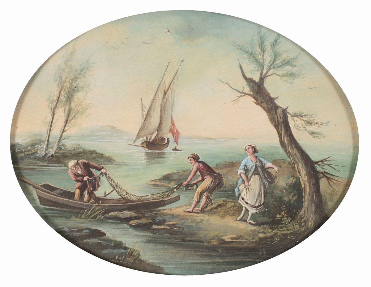 Scuola Veneta del XVIII Secolo - A) Pescatori sul Lago B) la Piegatura delle Reti