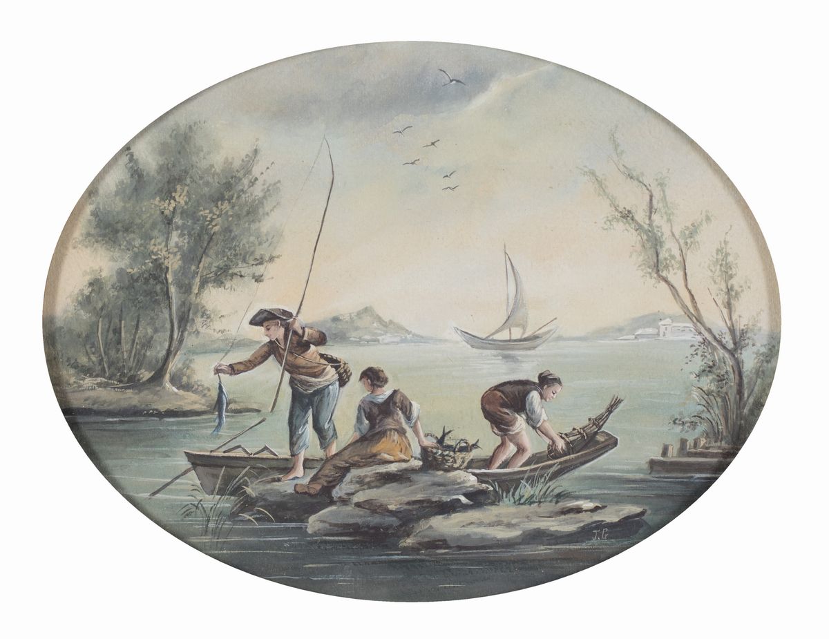 Scuola Veneta del XVIII Secolo - A) Pescatori sul Lago B) la Piegatura delle Reti