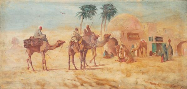 Corteo di cammelli e beduini