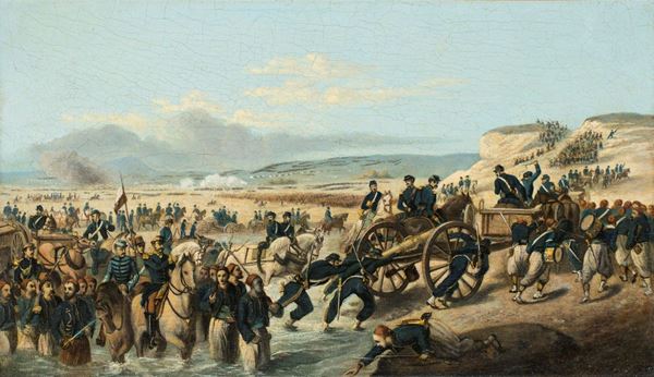 Pittore francese del XIX secolo - Lo sbarco del Generale di Saint Arnaud in Crimea nel 1854