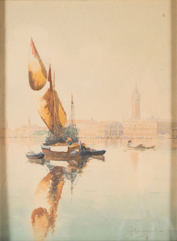 Pittore degli inizi del XX secolo - Barche in laguna