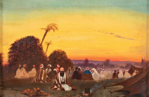 Pittore degli inizi del XX secolo - Accampamento arabo al tramonto
