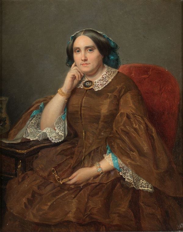 Anonimo del XIX secolo - Ritratto di gentildonna con lorgnette e bijoux