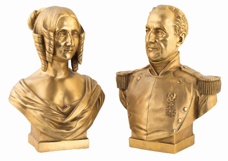 Coppia di Busti in Bronzo Dorato, XIX Secolo