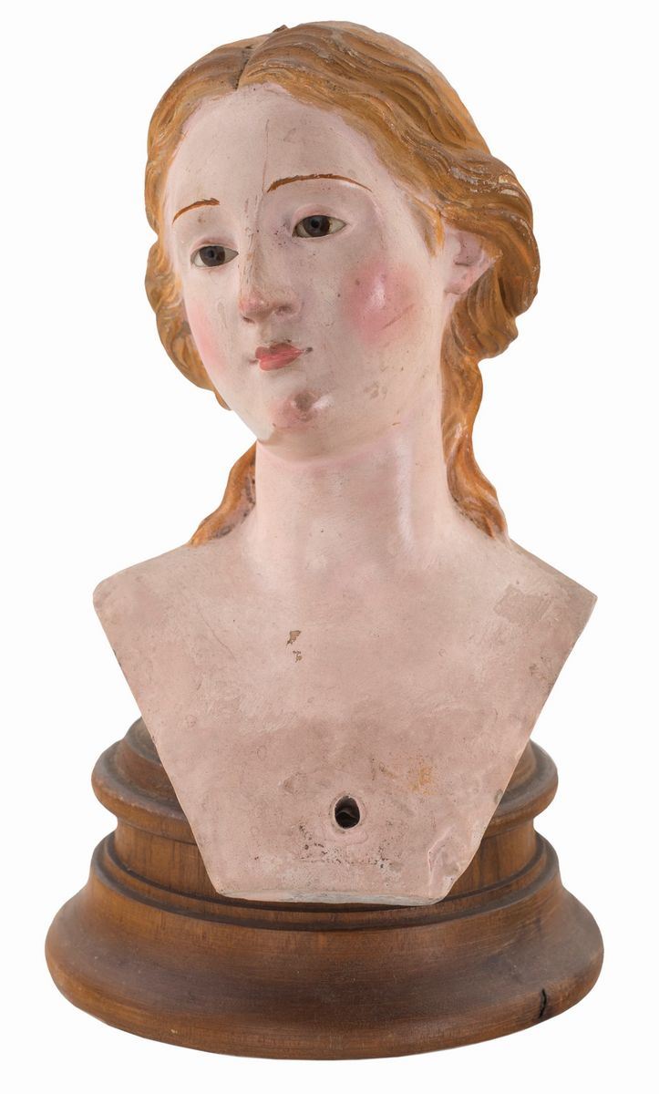 Testina in Terracotta Policroma, Italia Meridionale, Fine del XVIII Secolo