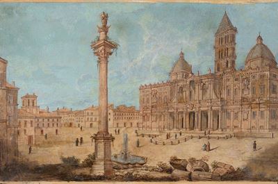 La Colonna della Pace e la Fontana Seicentesca di Carlo Maderno in Piazza Santa Maria Maggiore co...