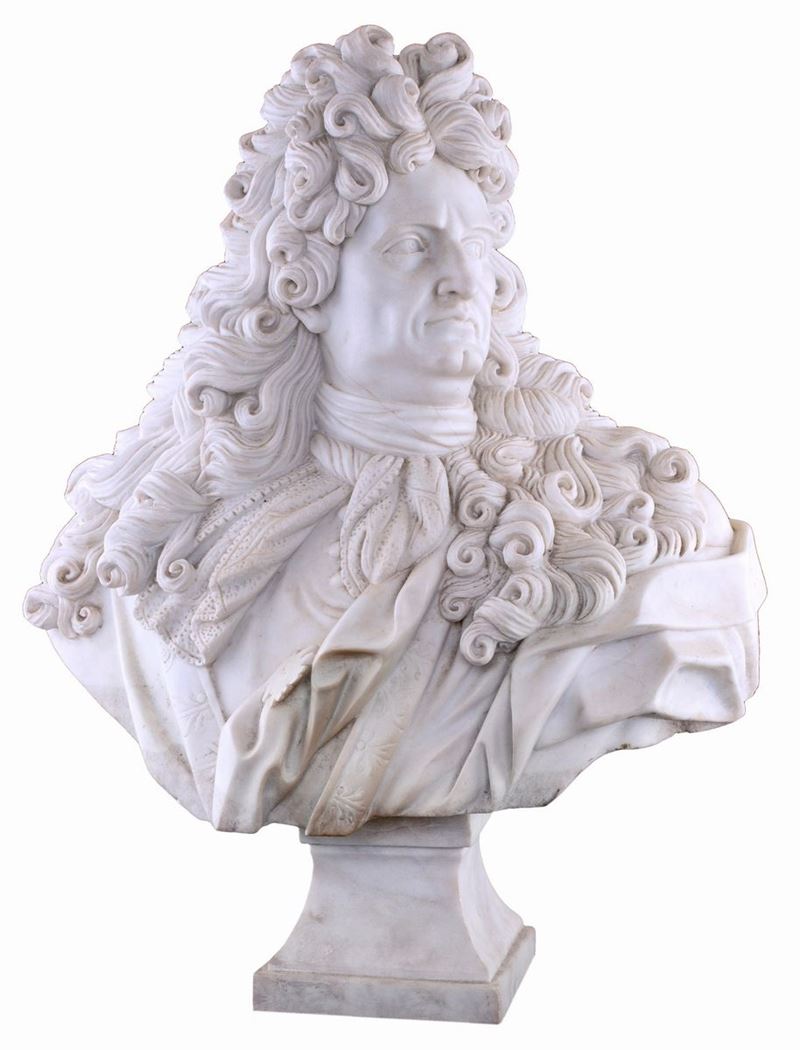 Busto di Luigi XIV di Borbone in Marmo Bianco, Fine XIX Secolo