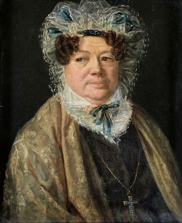 Pittore del XIX secolo - Ritratto di gentildonna con cuffia