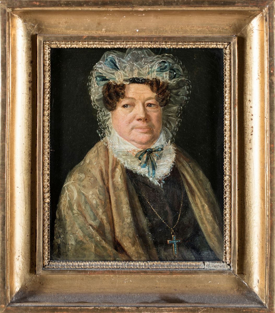 Pittore del XIX Secolo - Ritratto di Gentildonna con Cuffia