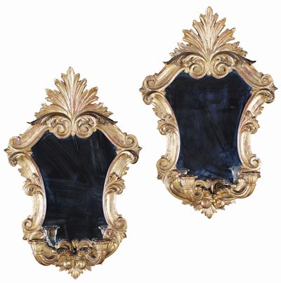 Coppia di Antiche Specchierine in Legno Dorato