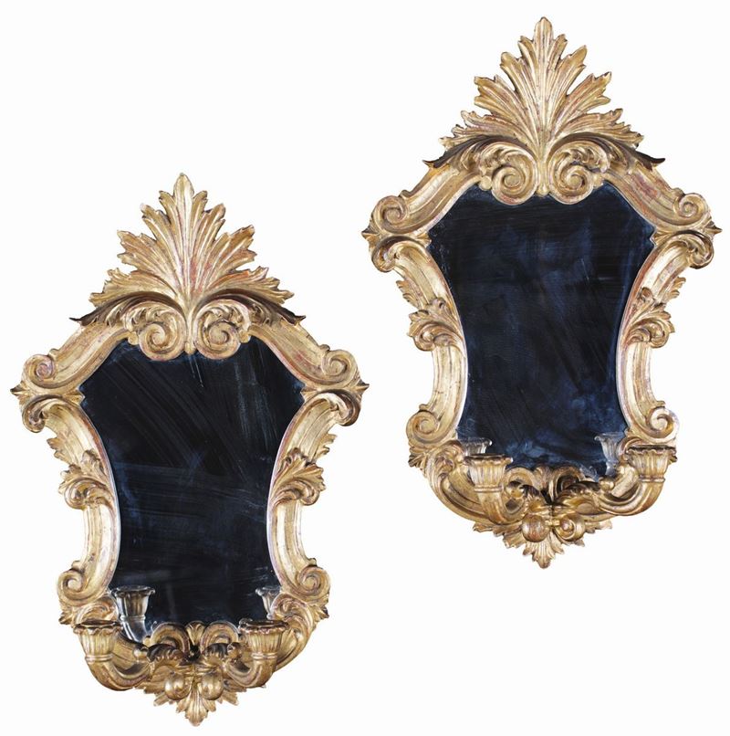 Coppia di Antiche Specchierine in Legno Dorato